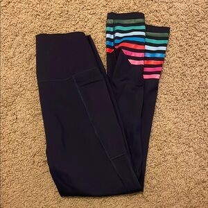 Addison Bay Navy Leggings with Colorful Stripes